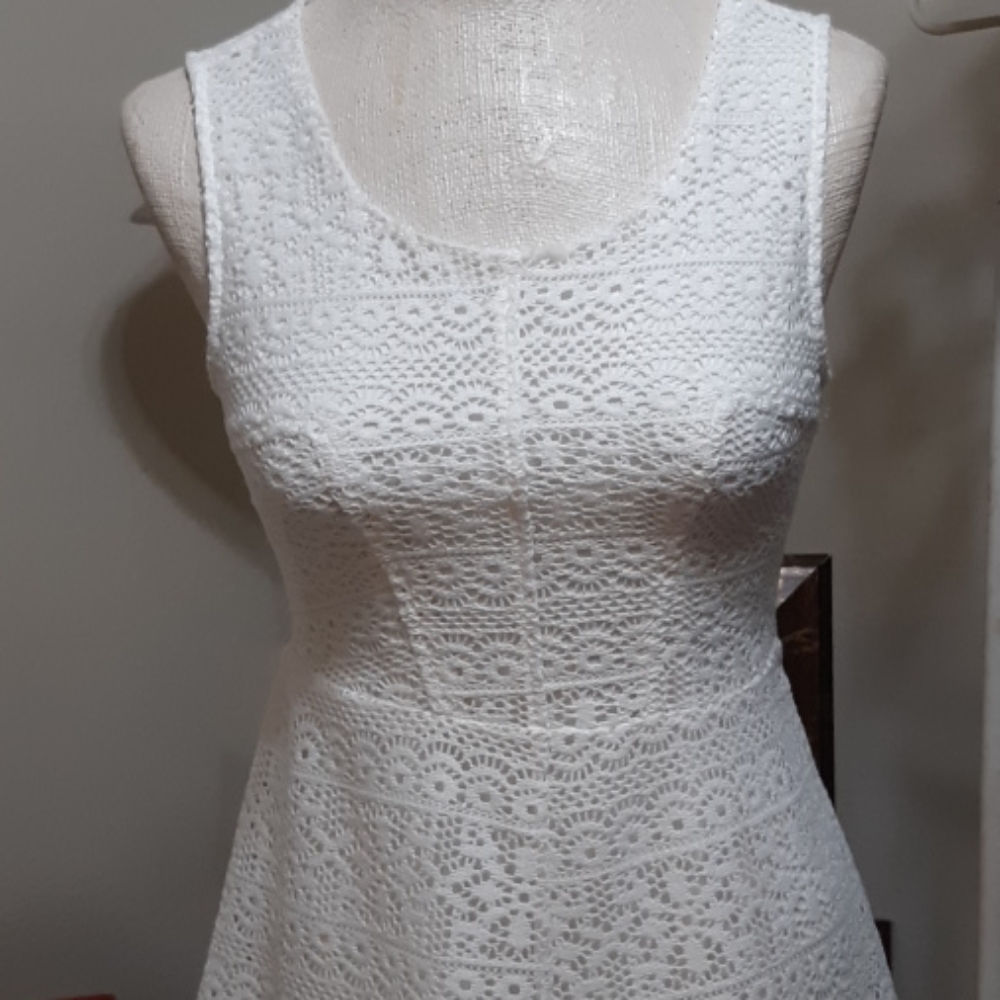 Womens White knit Lacey dress Sz Small Petite NOTATIONS b36 Summer Zipper Back